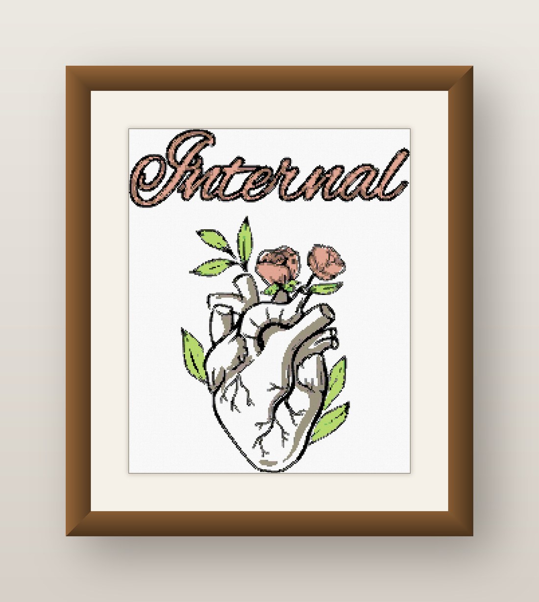 Floral Heart Cross Stitch Pattern, Anatomical Botanical Anatomy PDF