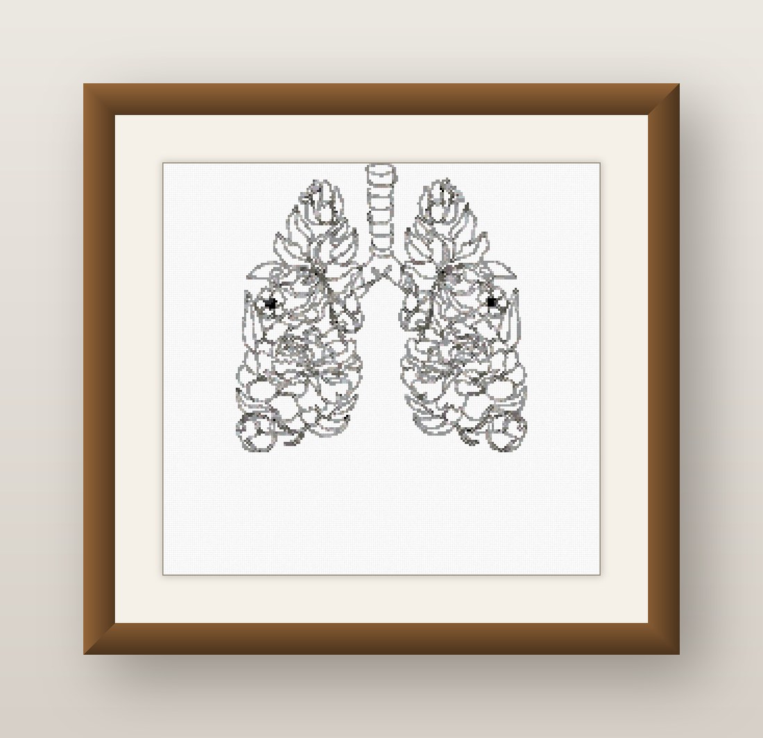 Floral Lungs Cross Stitch Pattern, Botanical Anatomy Flower Art PDF