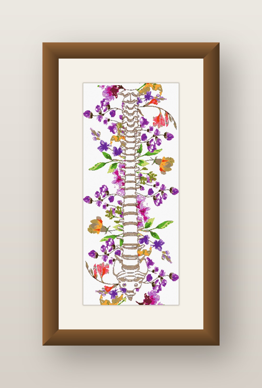 Floral Spine Cross Stitch Pattern, Botanical Anatomy Flower Art PDF