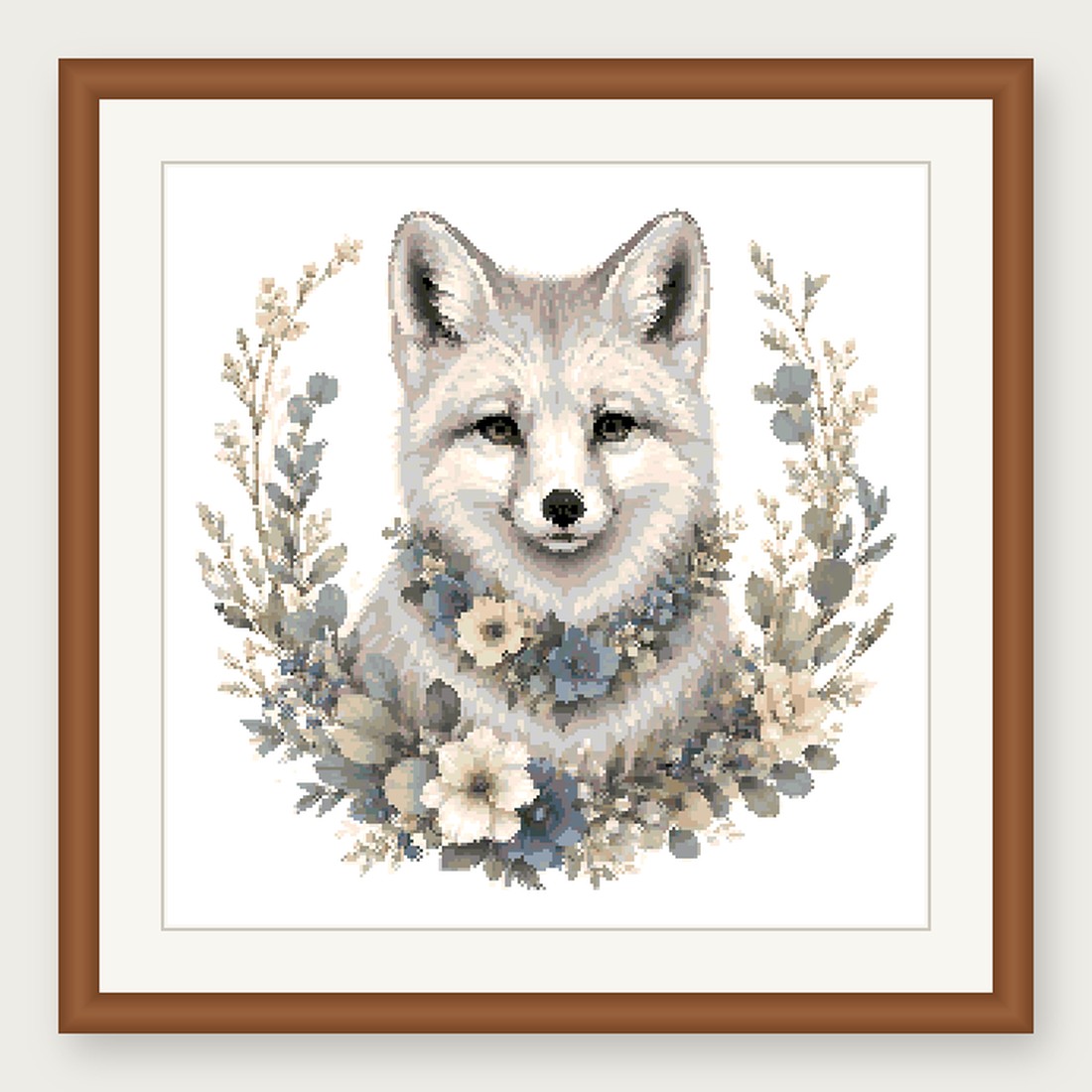 Arctic Fox Cross Stitch Pattern, Floral Watercolor Animal PDF