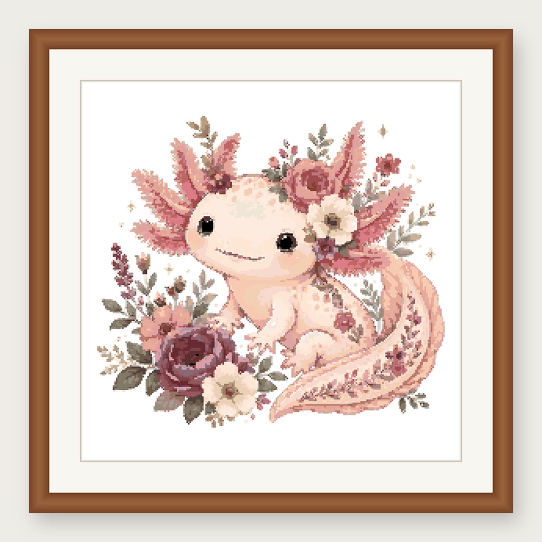 Axolotl Cross Stitch Pattern, Floral Watercolor Animal PDF