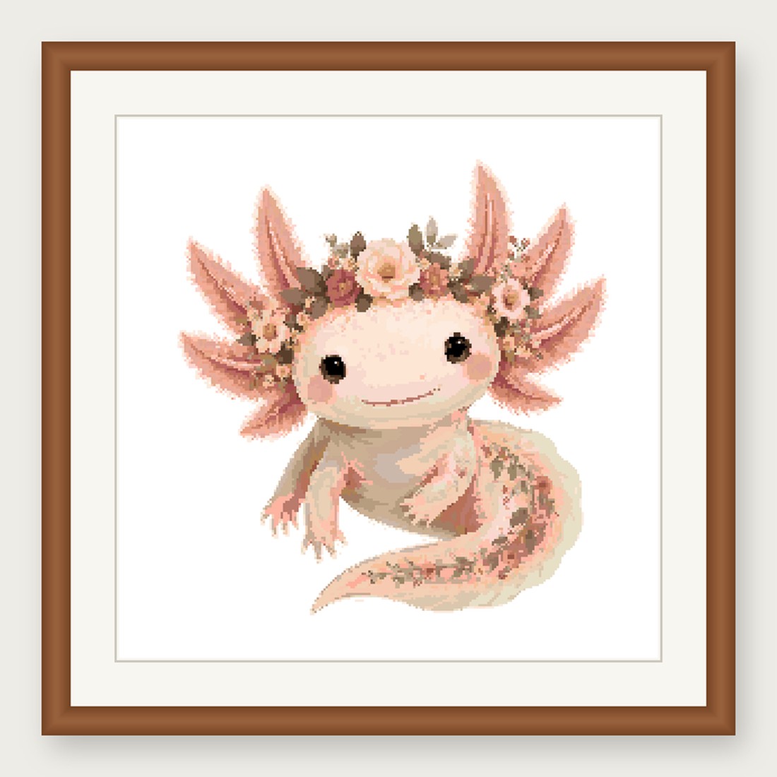 Axolotl Cross Stitch Pattern, Floral Watercolor Animal PDF