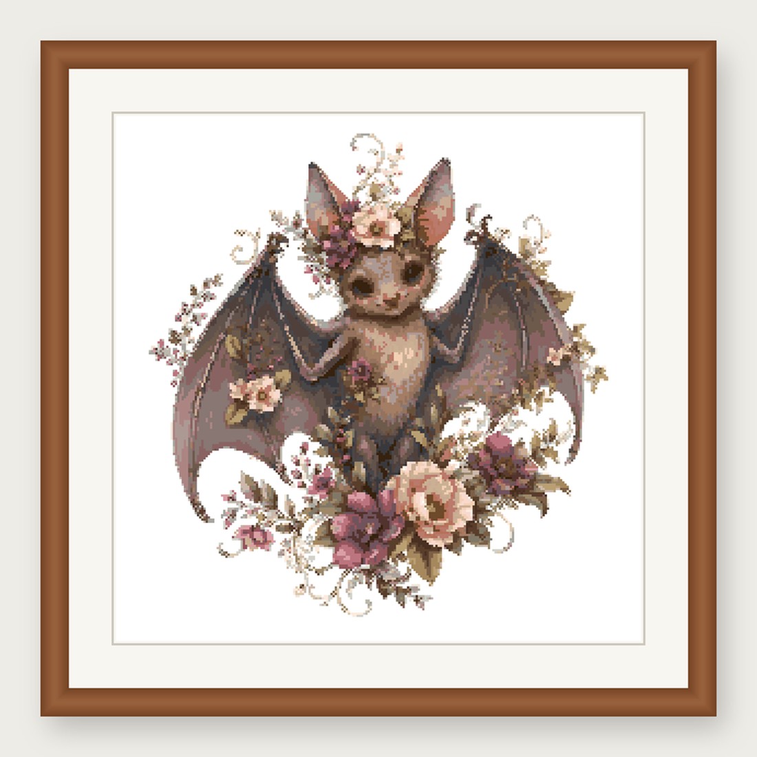 Bat Cross Stitch Pattern, Floral Watercolor Animal PDF