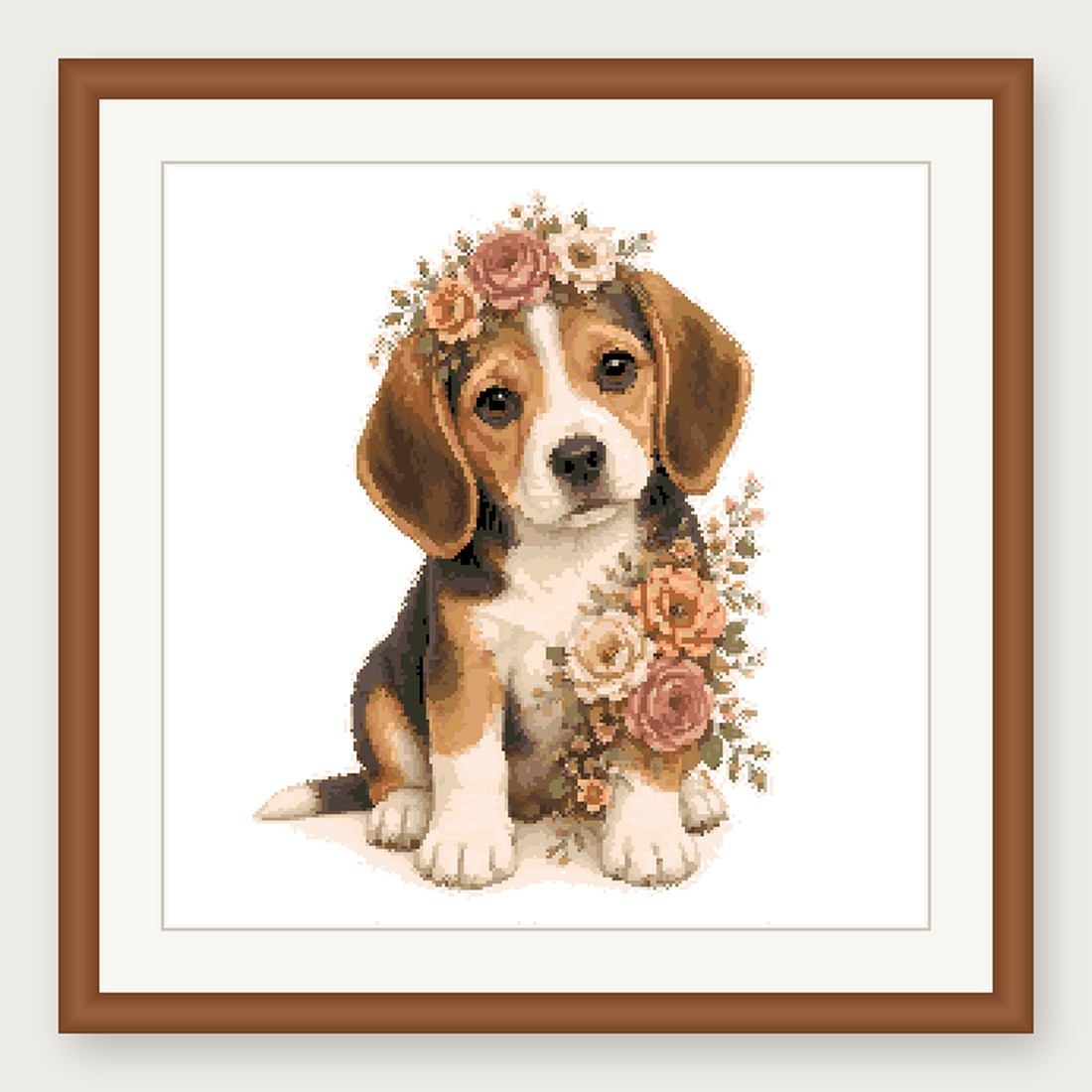Beagle Cross Stitch Pattern, Floral Watercolor Animal PDF