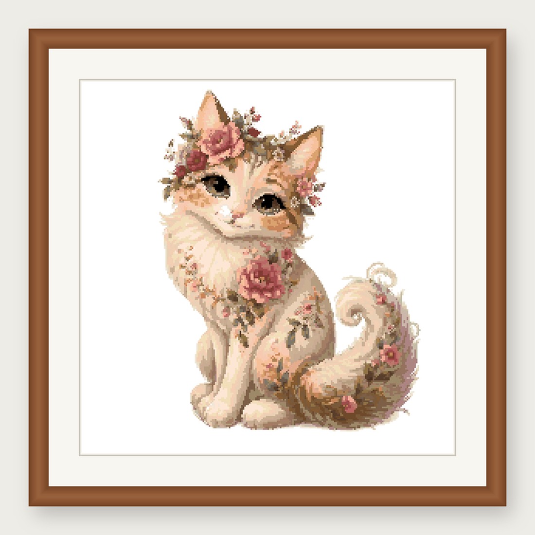Cat Cross Stitch Pattern, Floral Watercolor Animal PDF