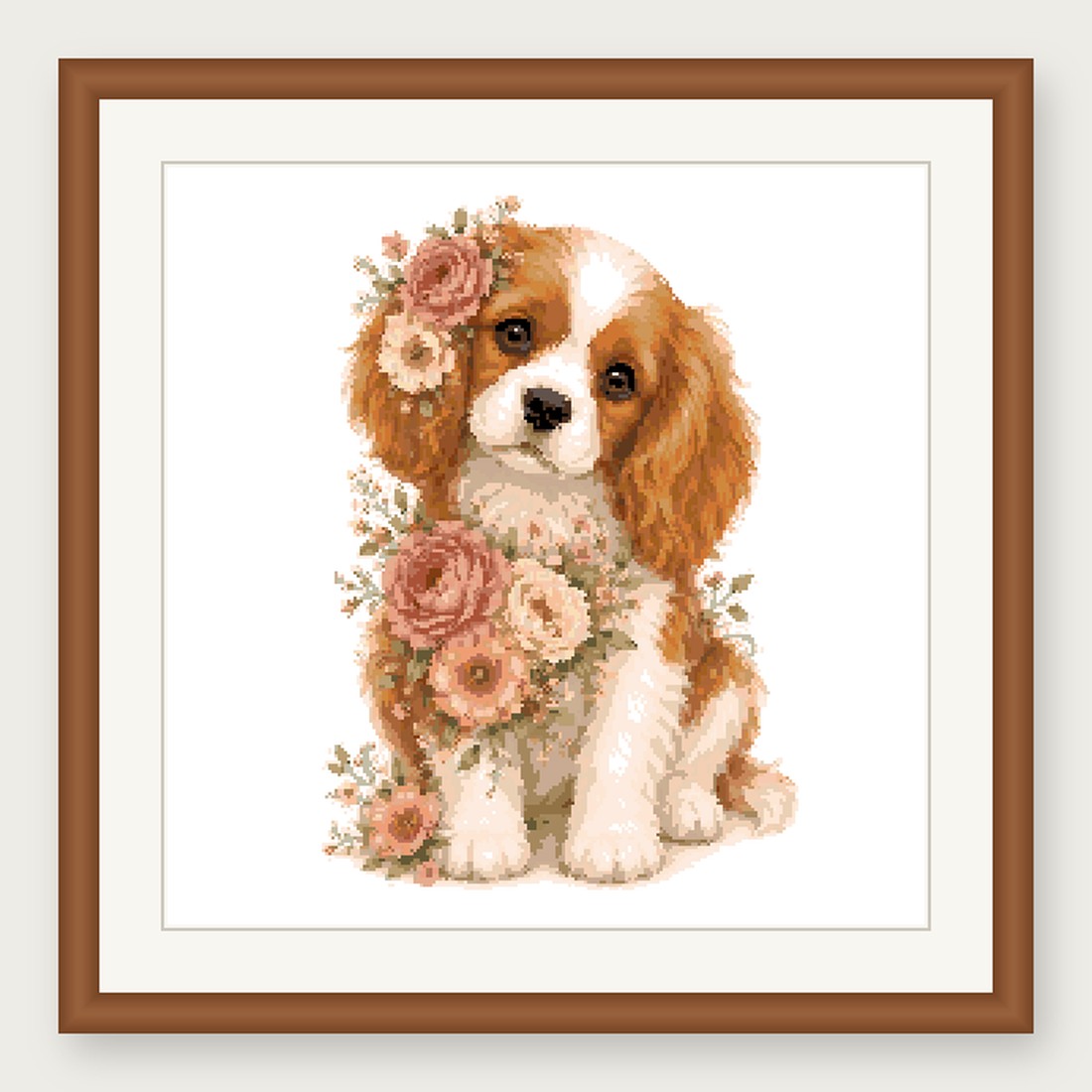 Cavalier Spaniel Cross Stitch Pattern, Floral Watercolor Animal PDF