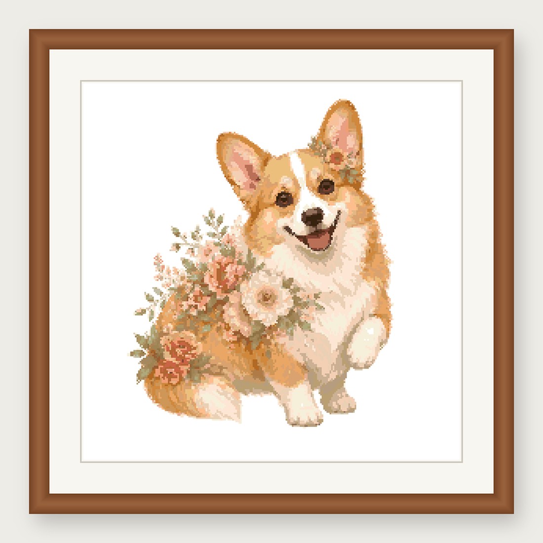 Corgi Cross Stitch Pattern, Floral Watercolor Animal PDF