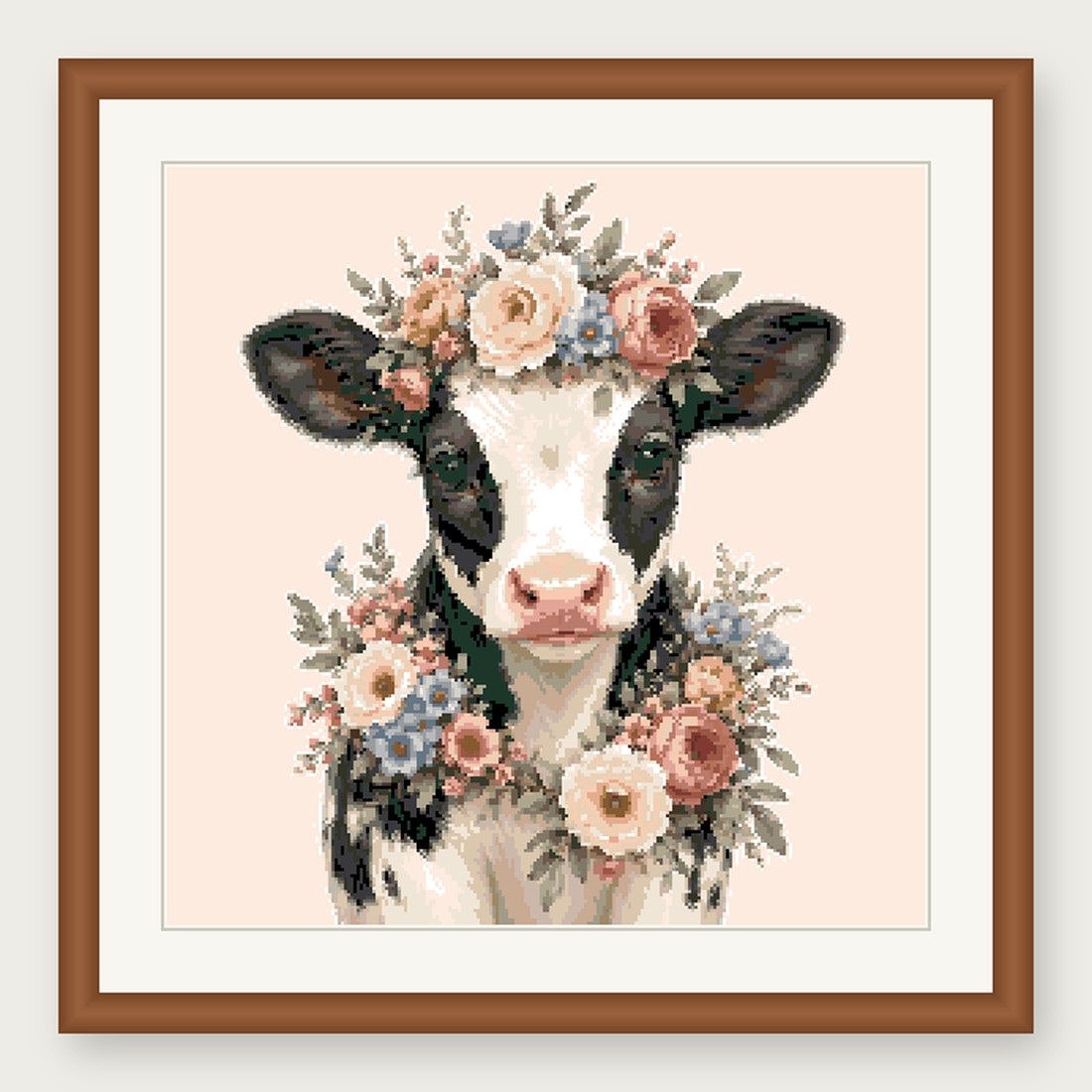 Dairy Cow Cross Stitch Pattern, Floral Watercolor Animal PDF