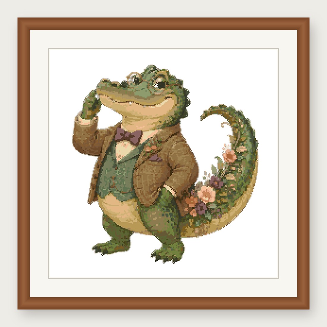 Dapper Alligator Cross Stitch Pattern, Whimsical Animal in Suit PDF