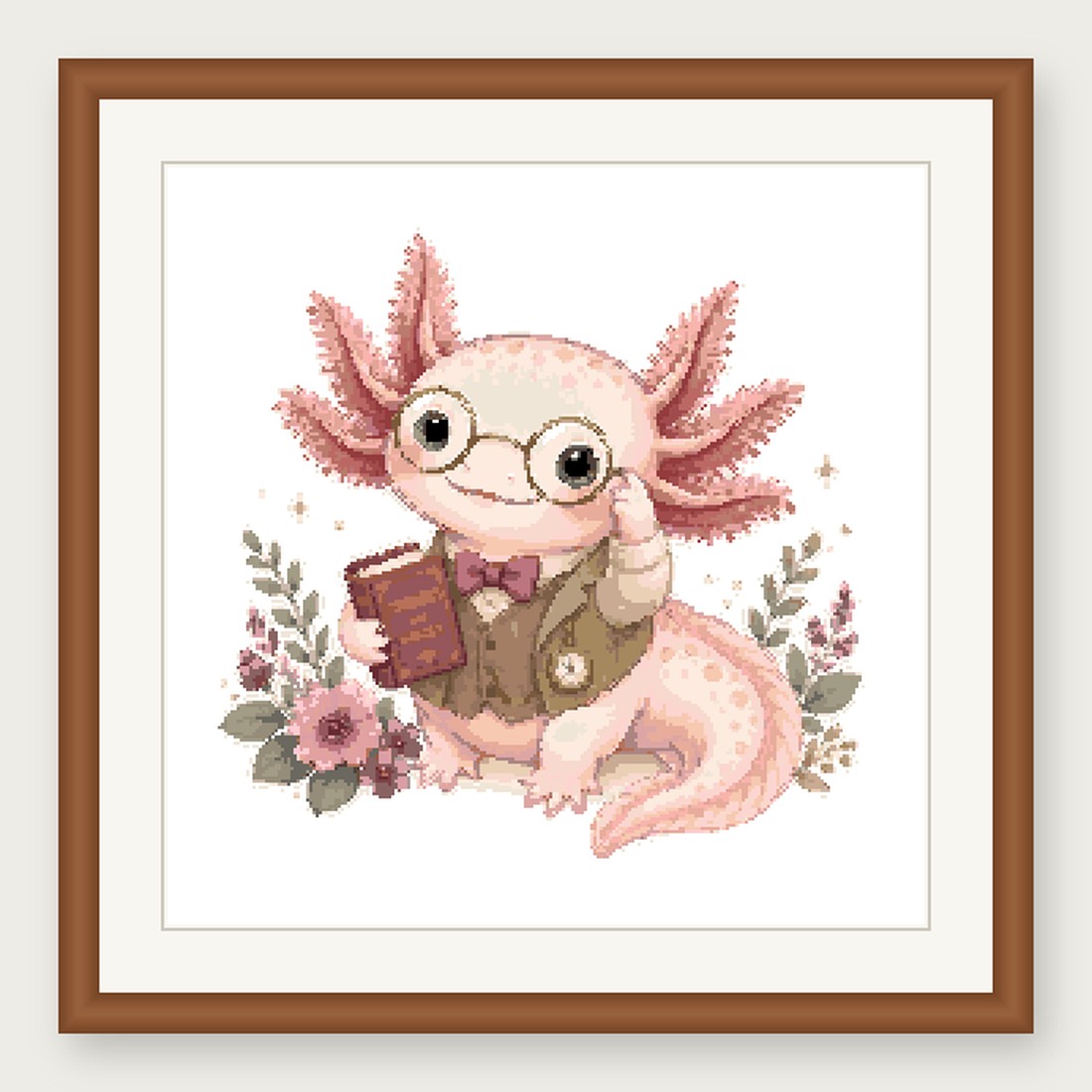 Dapper Axolotl Cross Stitch Pattern, Whimsical Animal in Suit PDF