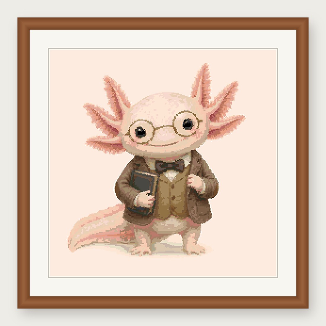 Dapper Axolotl Cross Stitch Pattern, Whimsical Animal in Suit PDF