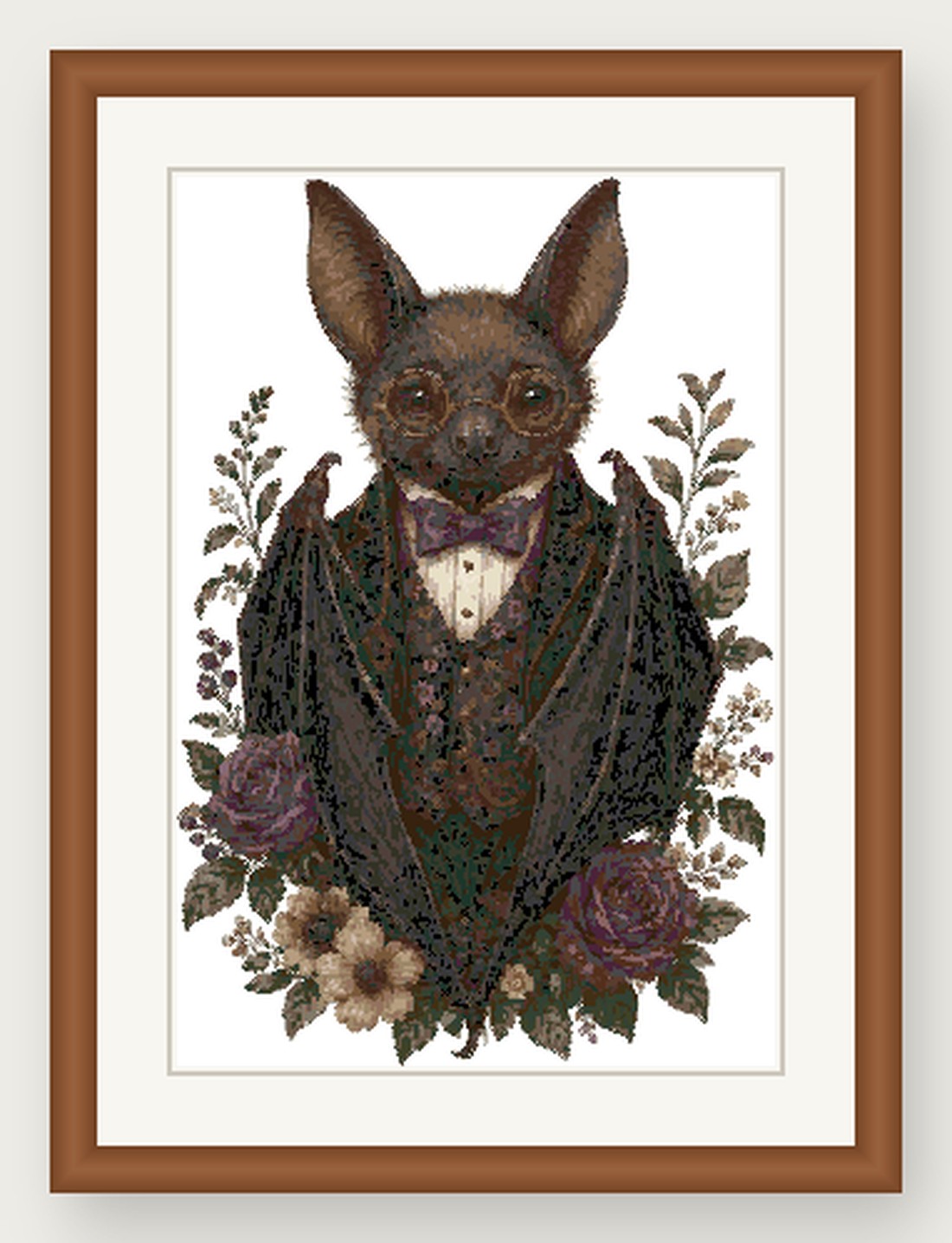 Dapper Bat Cross Stitch Pattern, Whimsical Animal in Suit PDF