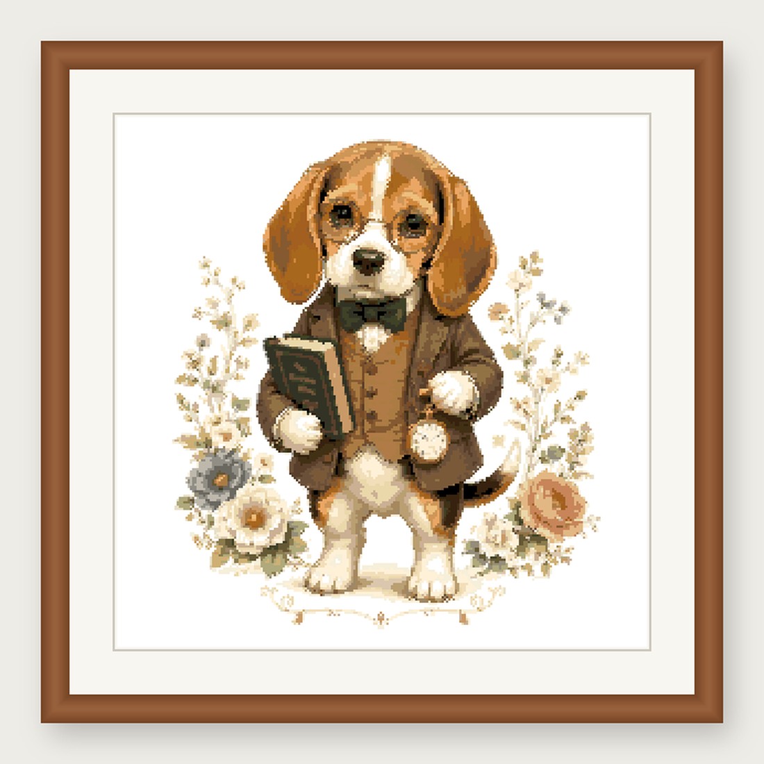 Dapper Beagle Cross Stitch Pattern, Whimsical Animal in Suit PDF