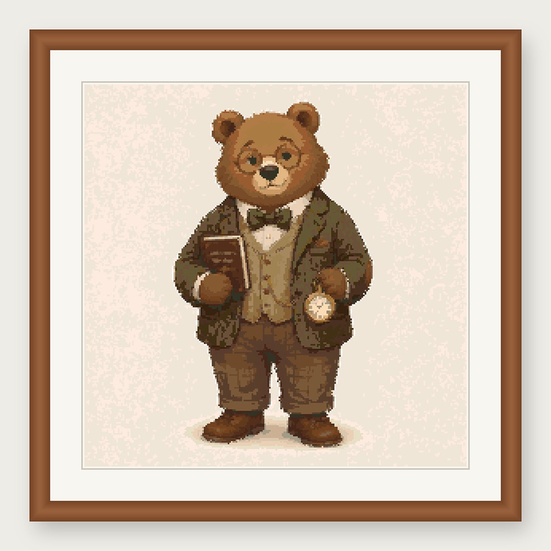 Dapper Bear Cross Stitch Pattern, Whimsical Animal in Suit PDF