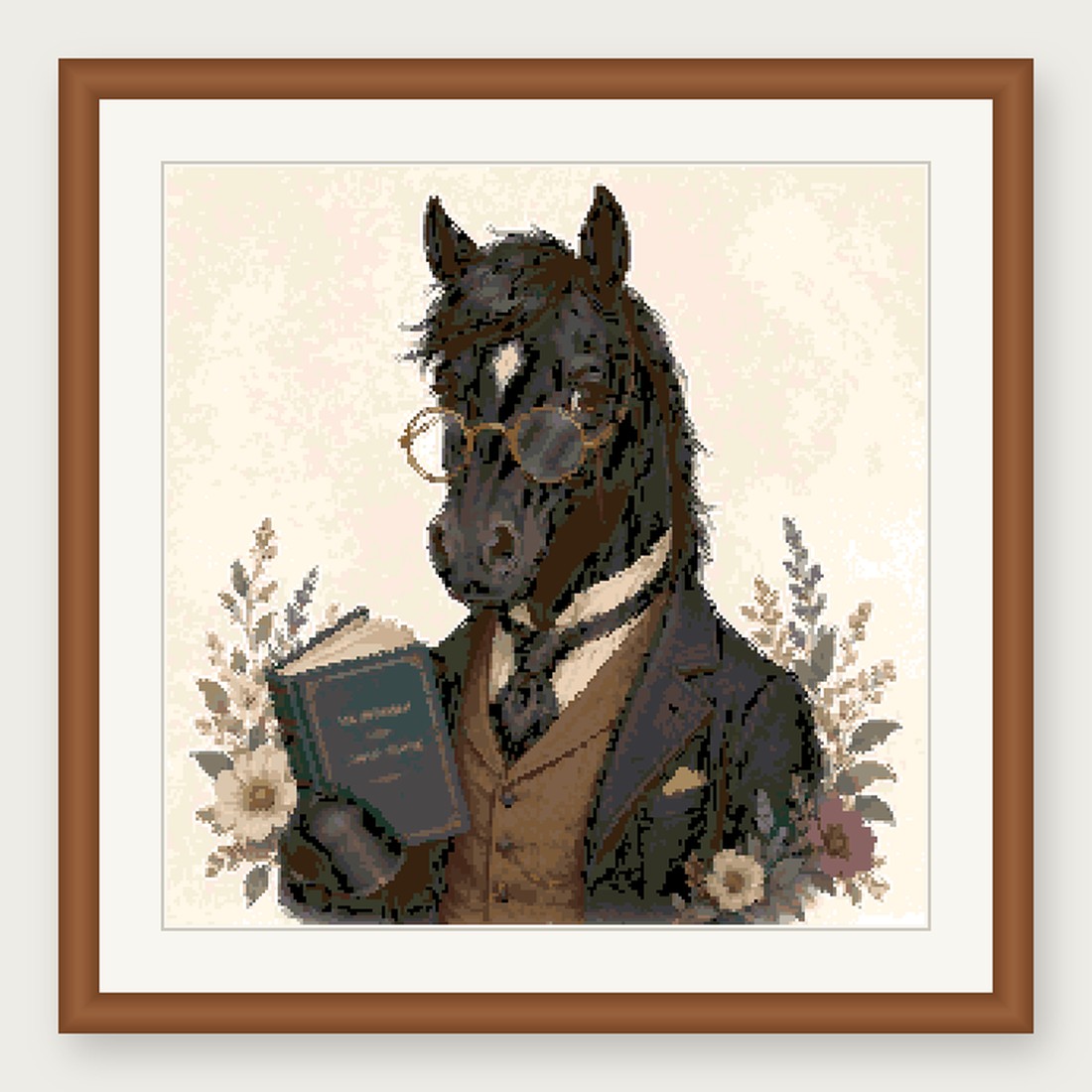 Dapper Black Horse Cross Stitch Pattern, Whimsical Animal in Suit PDF
