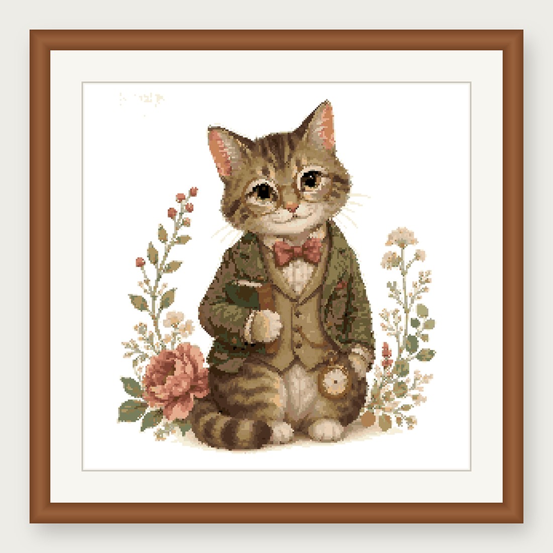Dapper Cat Cross Stitch Pattern, Whimsical Animal in Suit PDF