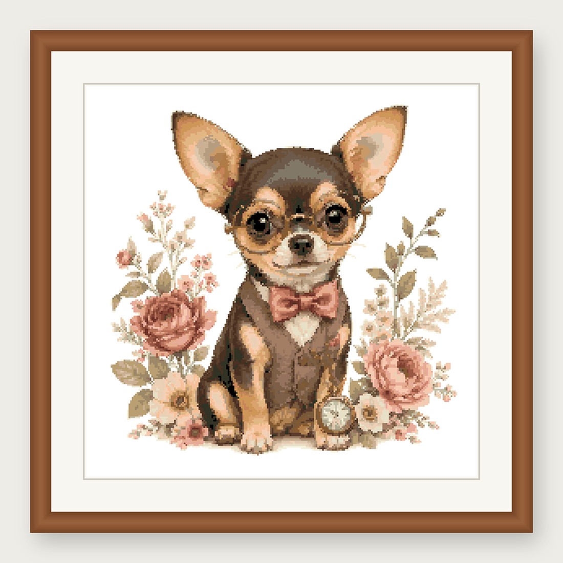 Dapper Chihuahua Cross Stitch Pattern, Whimsical Animal in Suit PDF