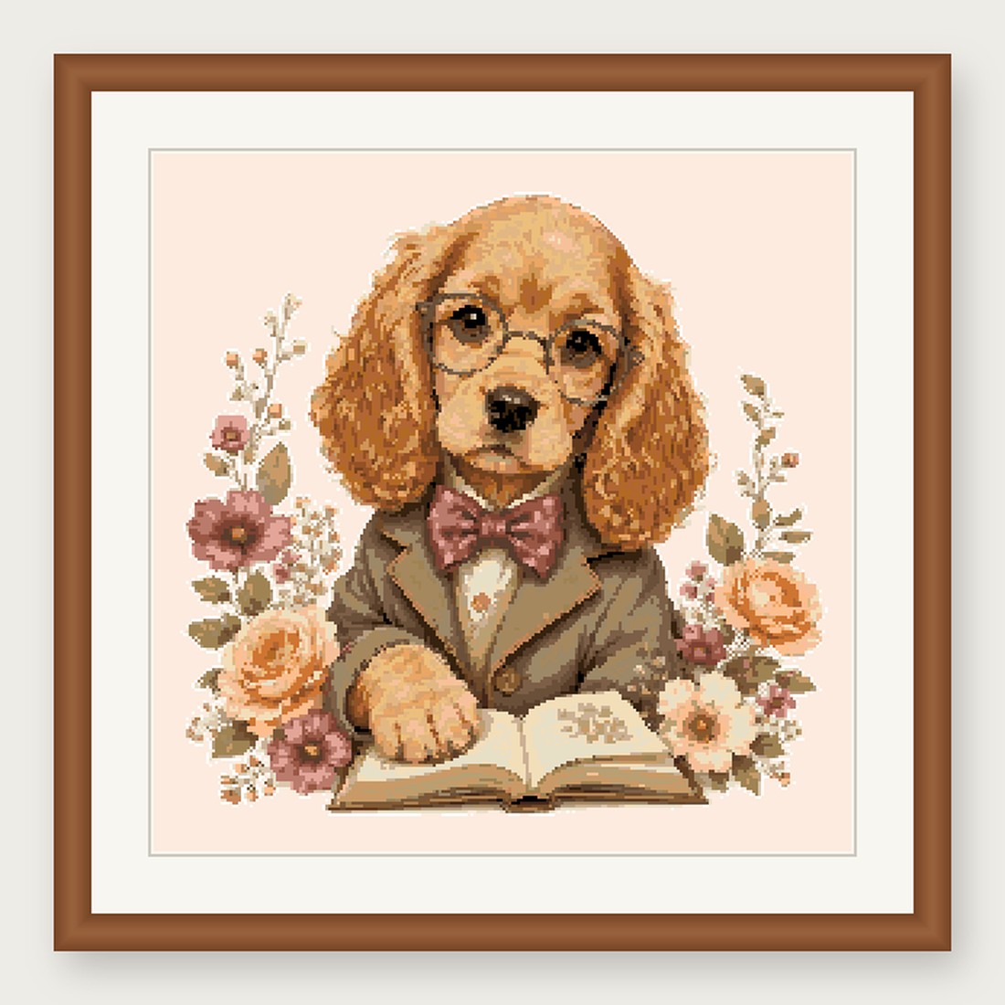 Dapper Cocker Spaniel Cross Stitch Pattern, Whimsical Animal in Suit PDF