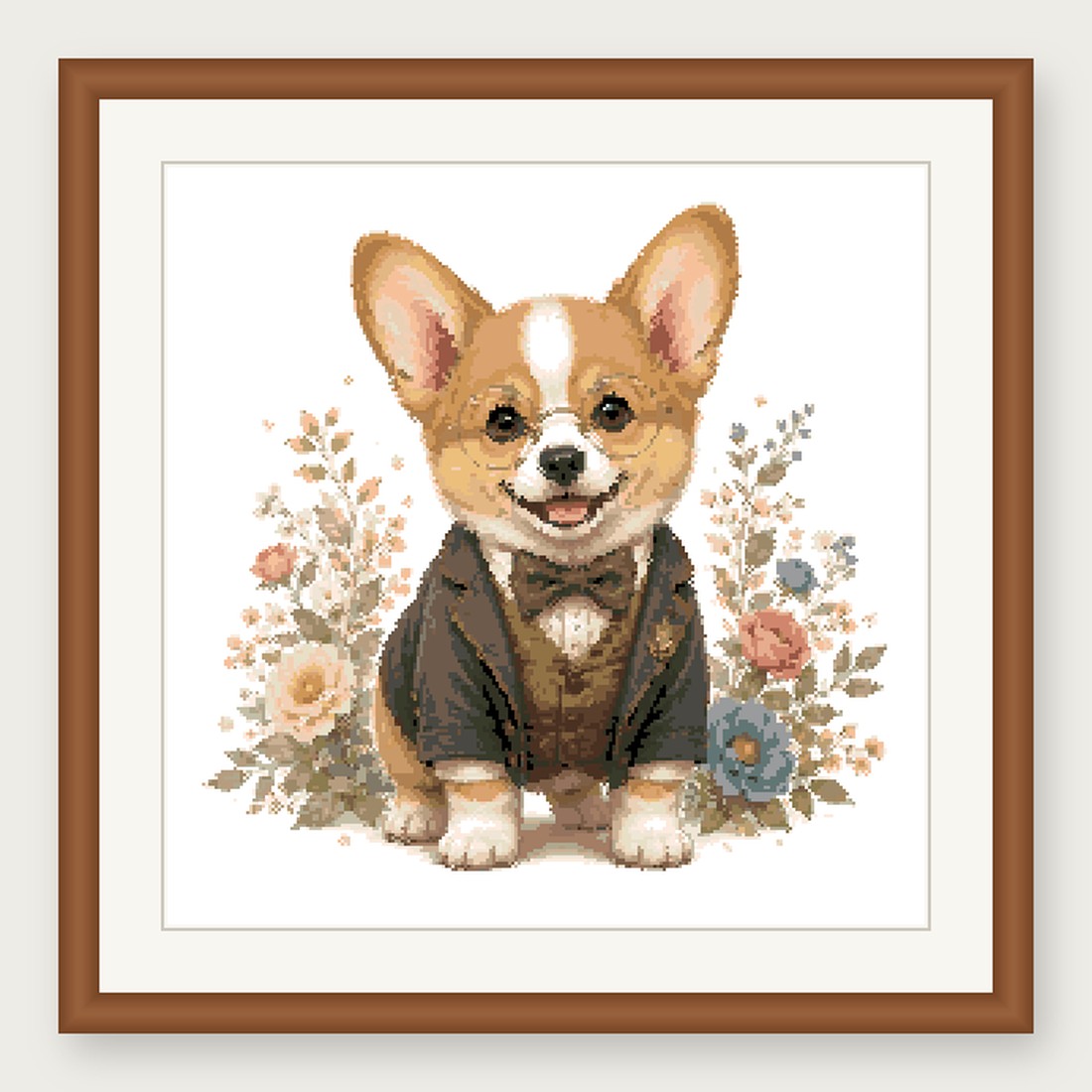 Dapper Corgi Cross Stitch Pattern, Whimsical Animal in Suit PDF