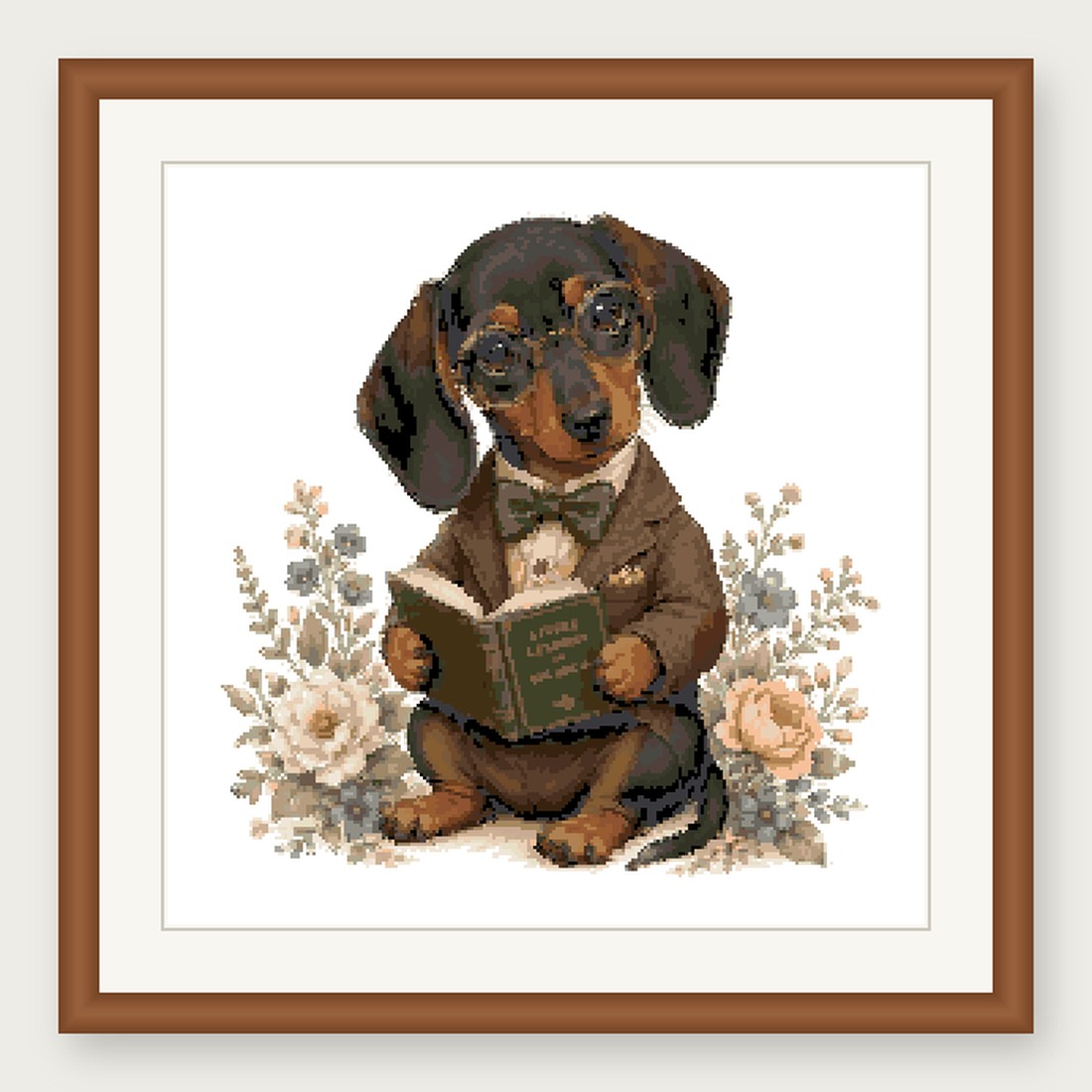 Dapper Dachshund Cross Stitch Pattern, Whimsical Animal in Suit PDF