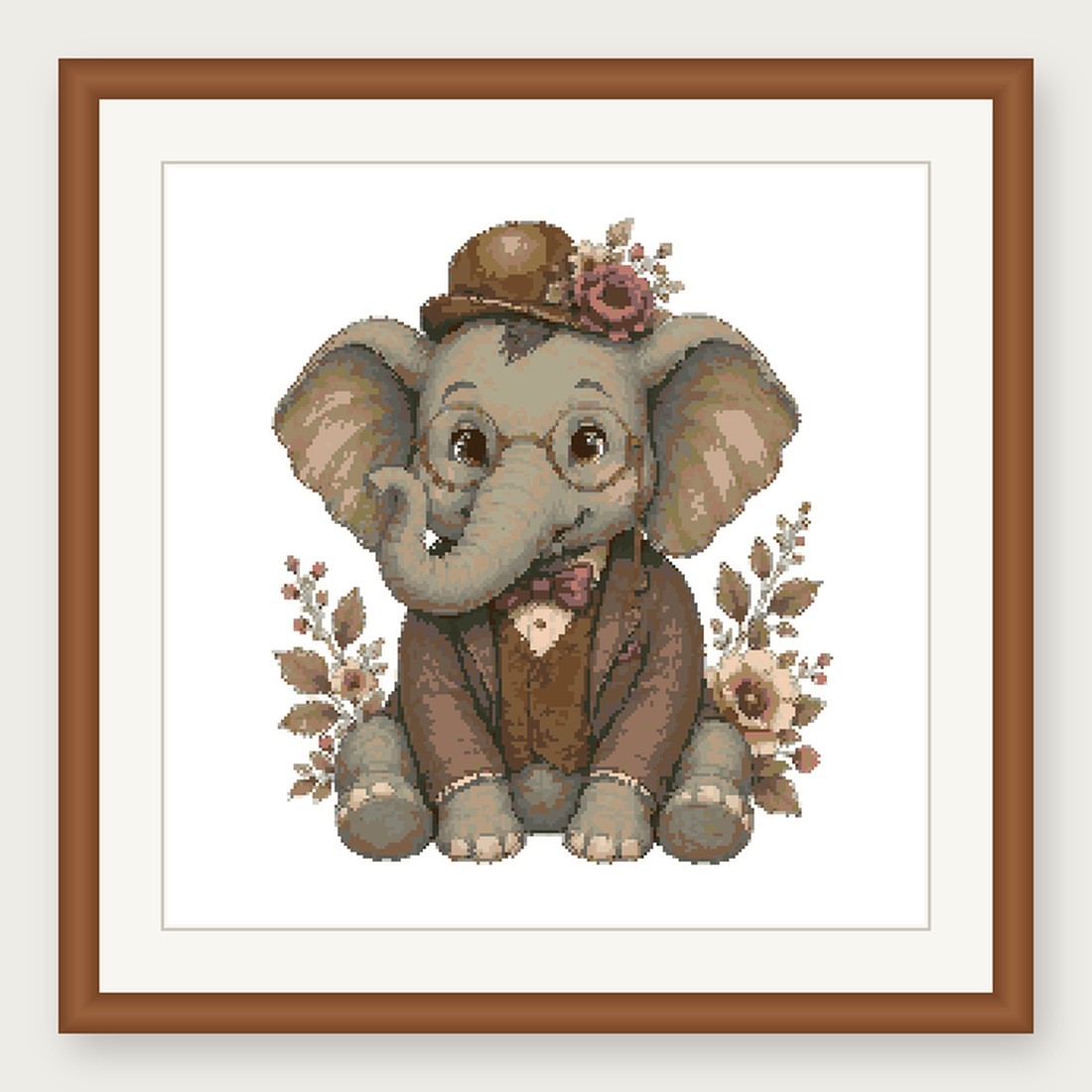 Dapper Elephant Cross Stitch Pattern, Whimsical Animal in Suit PDF
