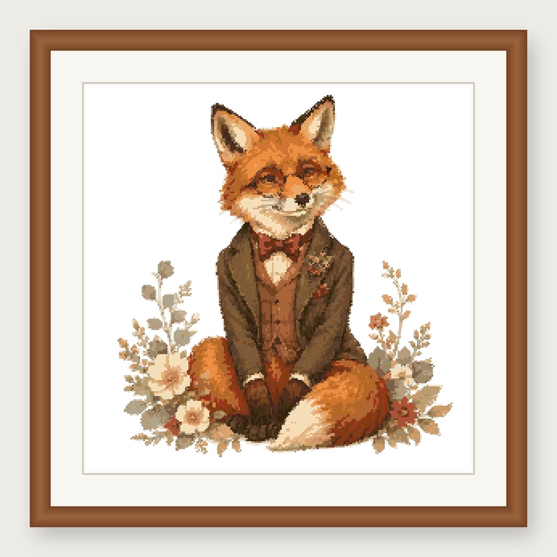 Dapper Fox Cross Stitch Pattern, Whimsical Animal in Suit PDF