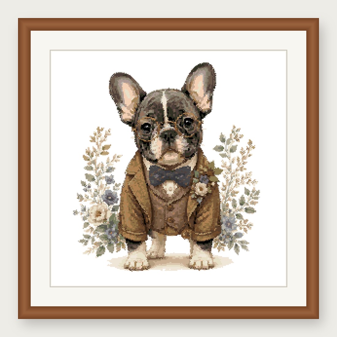 Dapper French Bulldog Cross Stitch Pattern, Whimsical Animal in Suit PDF