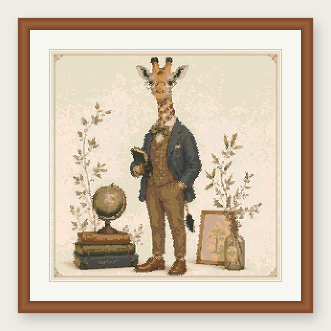 Dapper Giraffe Cross Stitch Pattern, Whimsical Animal in Suit PDF