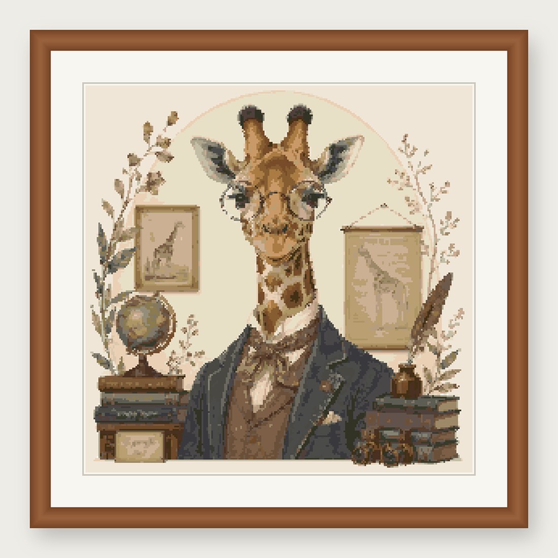 Dapper Giraffe Cross Stitch Pattern, Whimsical Animal in Suit PDF