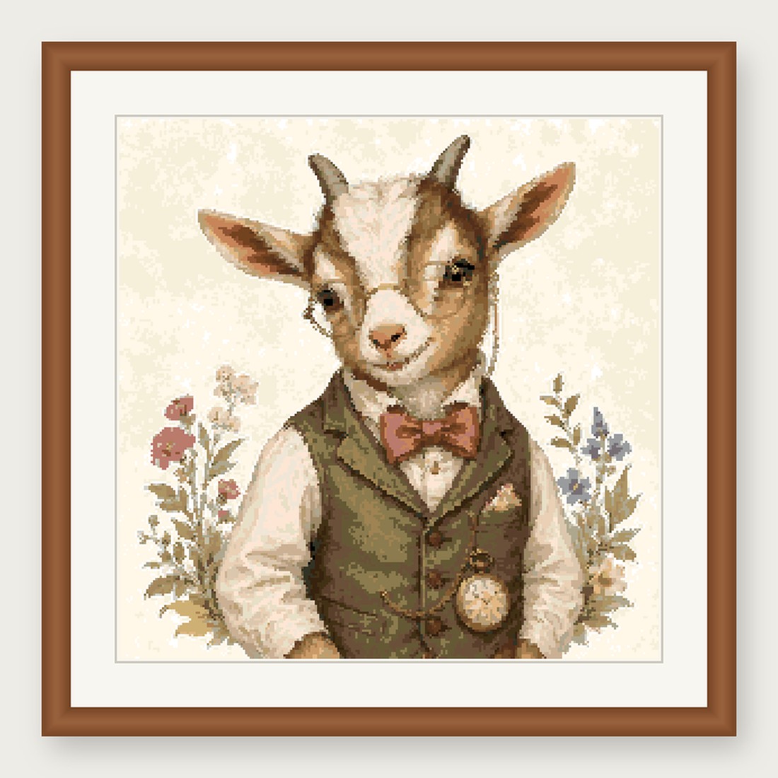 Dapper Goat Cross Stitch Pattern, Whimsical Animal in Suit PDF