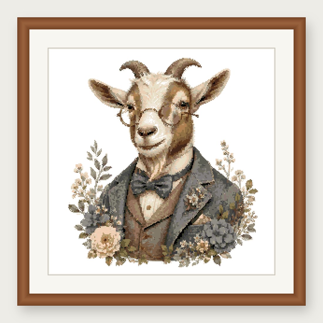 Dapper Goat Cross Stitch Pattern, Whimsical Animal in Suit PDF