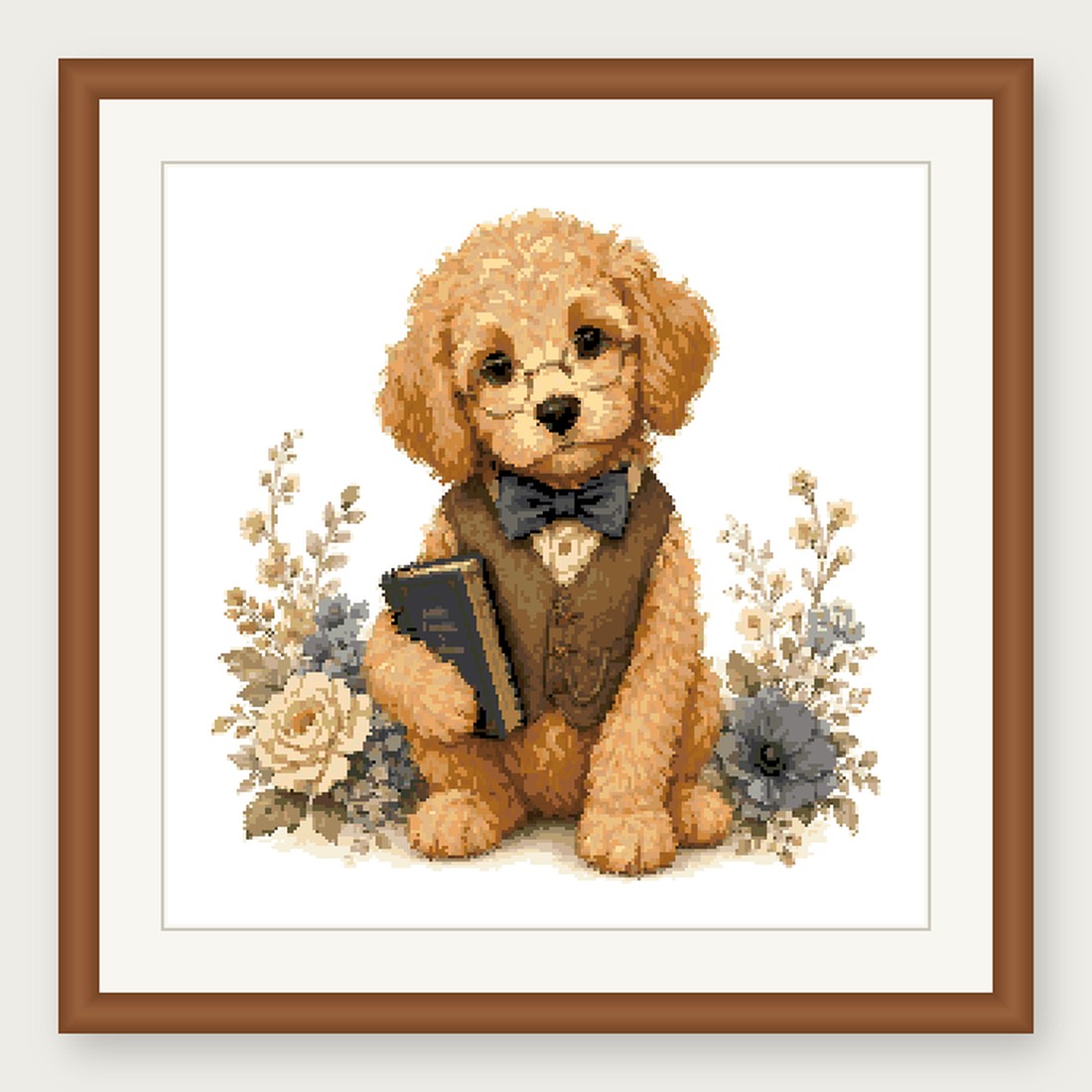 Dapper Goldendoodle Cross Stitch Pattern, Whimsical Animal in Suit PDF