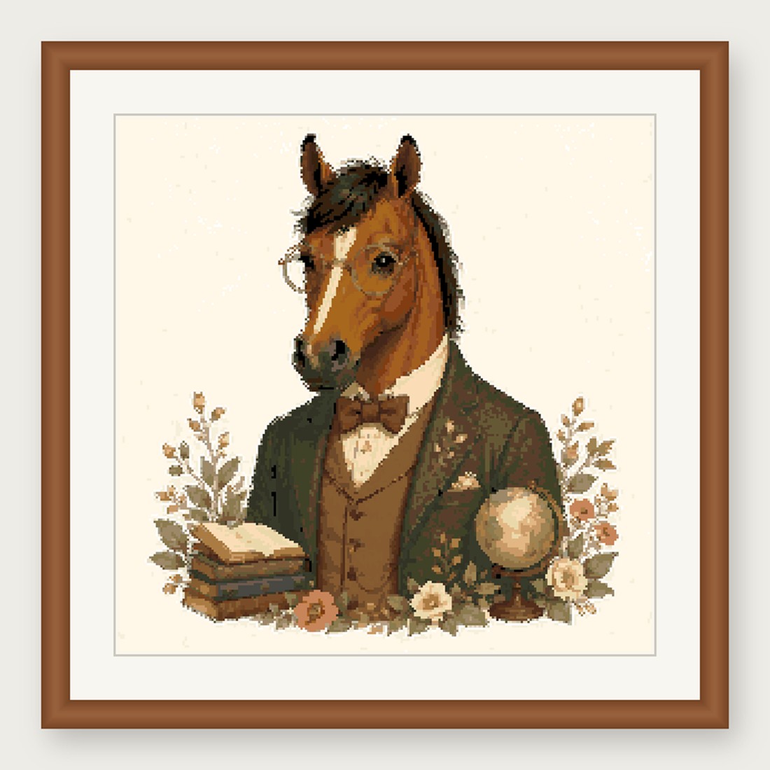 Dapper Horse Cross Stitch Pattern, Whimsical Animal in Suit PDF