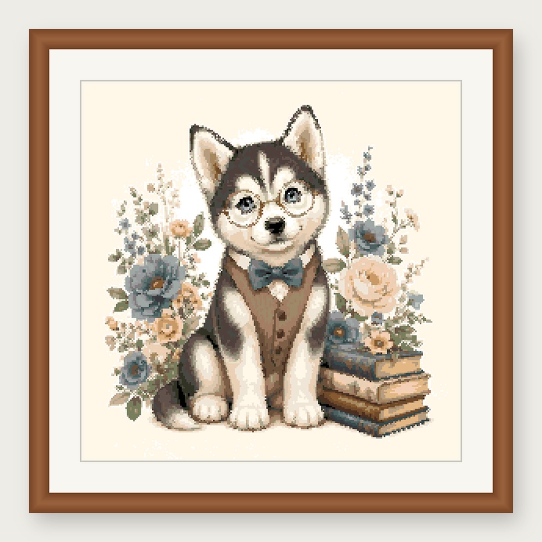 Dapper Husky Cross Stitch Pattern, Whimsical Animal in Suit PDF