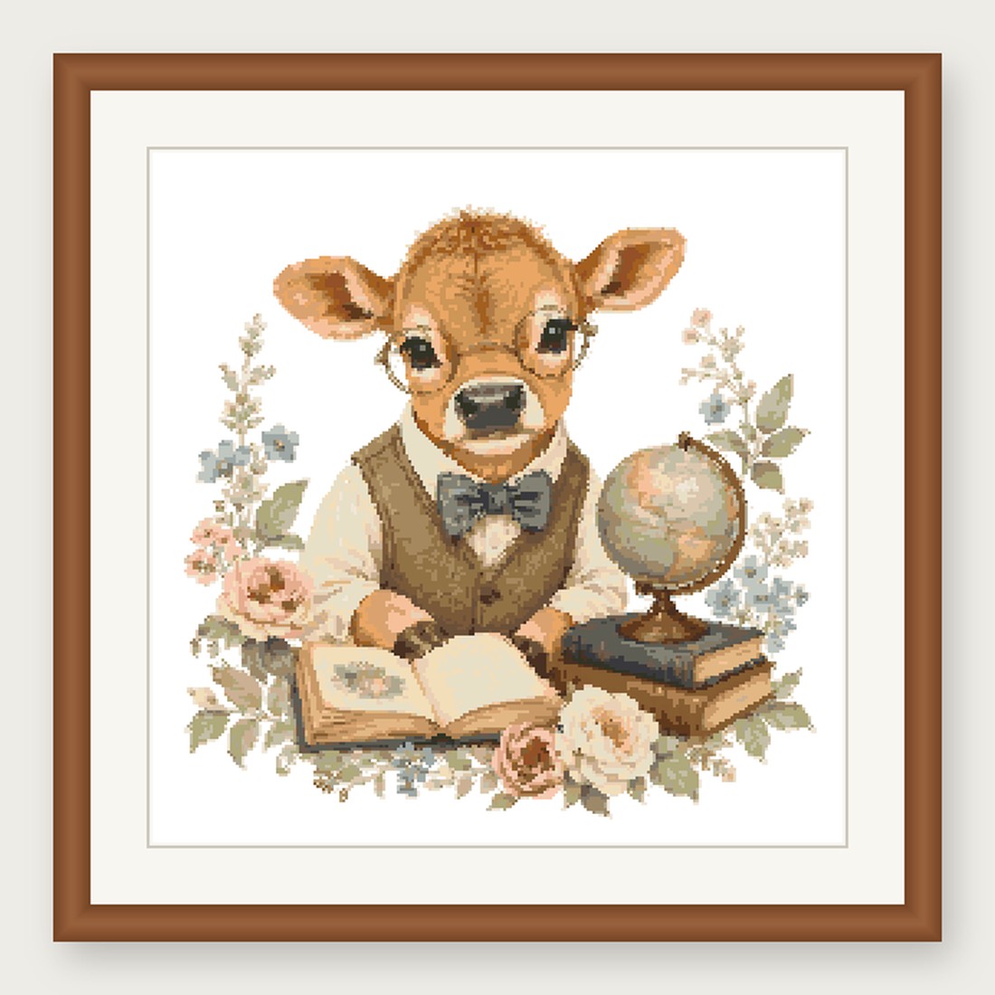 Dapper Jersey Cow Cross Stitch Pattern, Whimsical Animal in Suit PDF