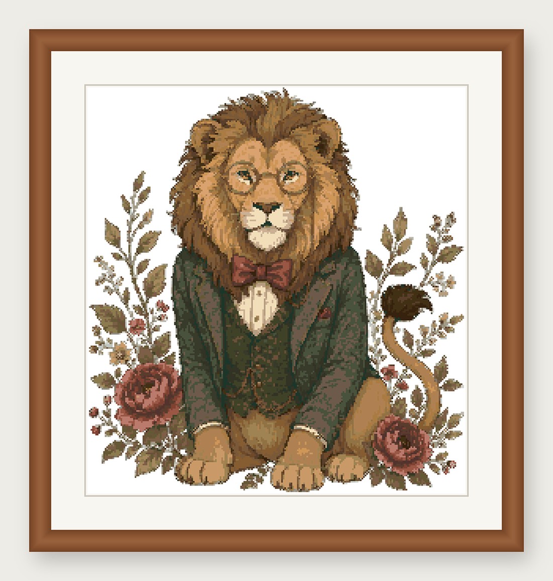 Dapper Lion Cross Stitch Pattern, Whimsical Animal in Suit PDF