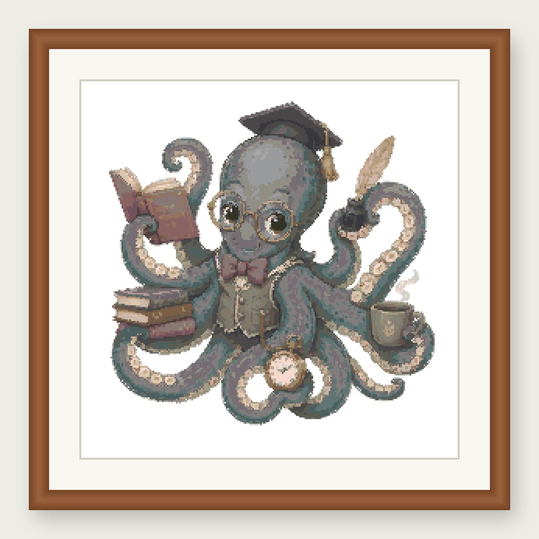 Dapper Octopus Cross Stitch Pattern, Whimsical Animal in Suit PDF