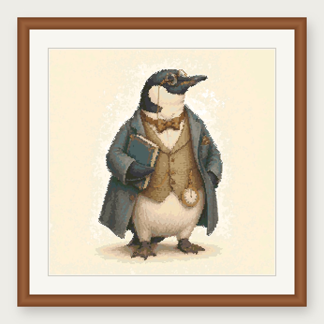 Dapper Penguin Cross Stitch Pattern, Whimsical Animal in Suit PDF