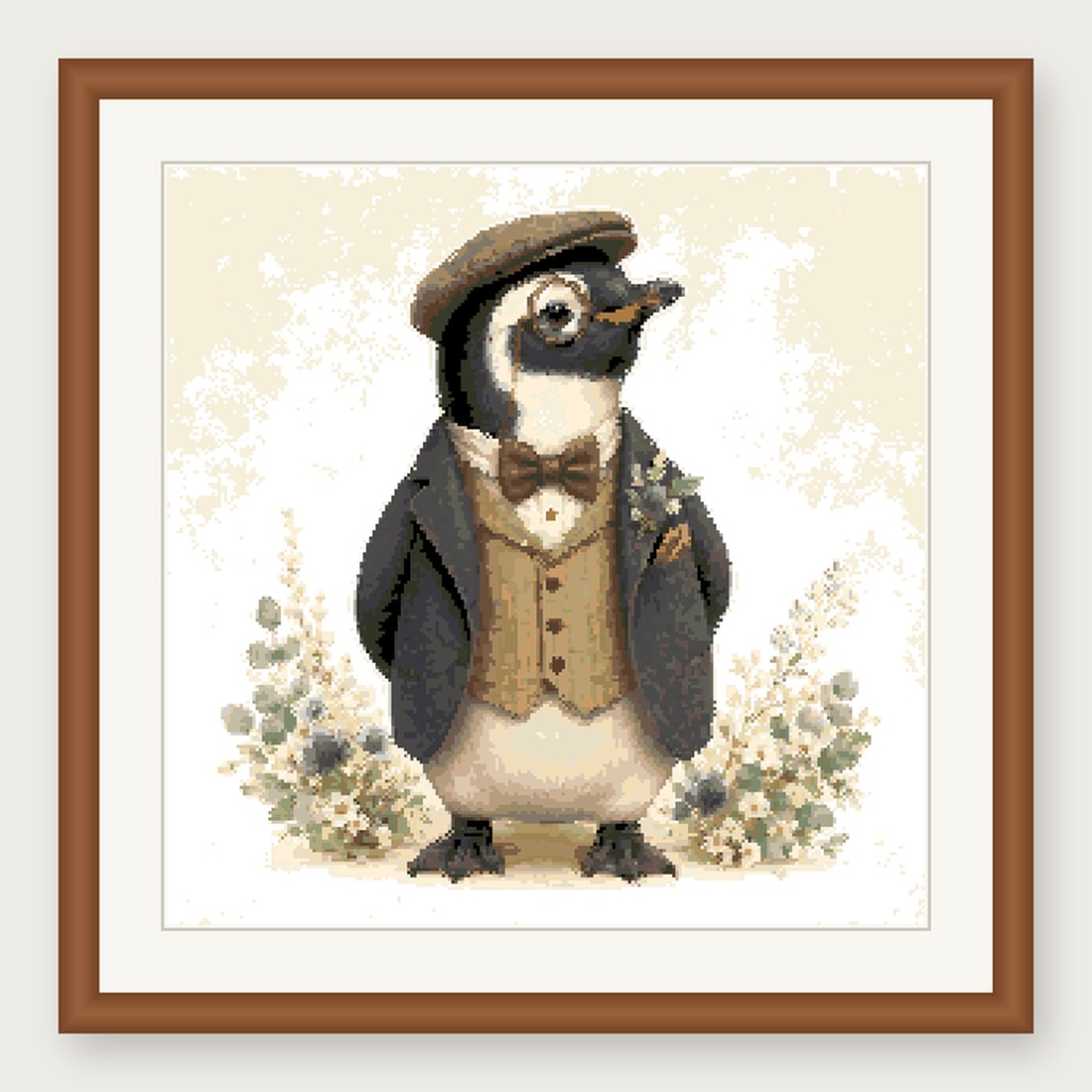 Dapper Penguin Cross Stitch Pattern, Whimsical Animal in Suit PDF