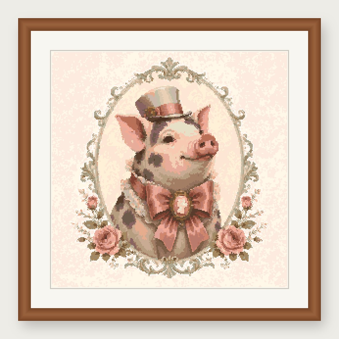 Dapper Pig Cross Stitch Pattern, Whimsical Animal in Suit PDF
