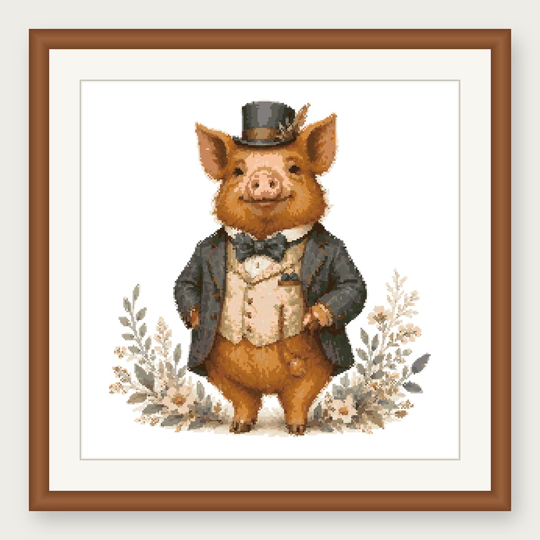 Dapper Pig Cross Stitch Pattern, Whimsical Animal in Suit PDF