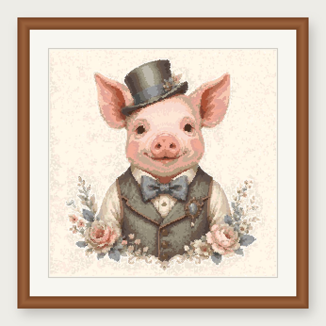 Dapper Pig Cross Stitch Pattern, Whimsical Animal in Suit PDF