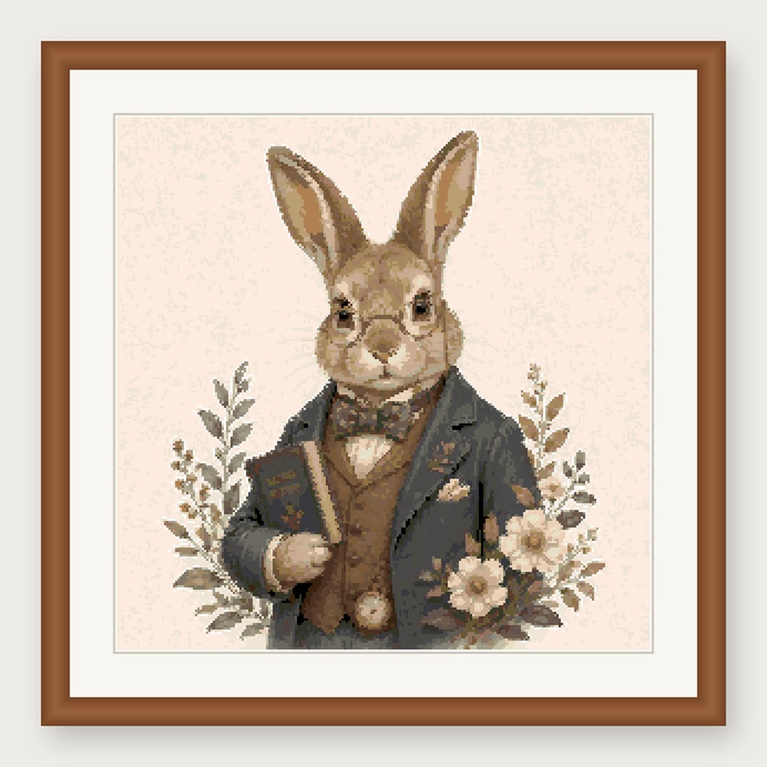 Dapper Rabbit Cross Stitch Pattern, Whimsical Animal in Suit PDF