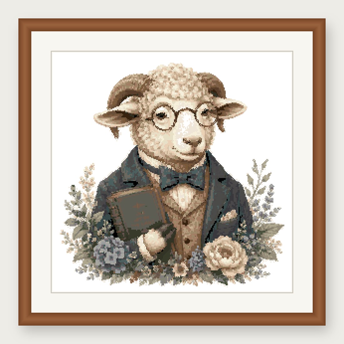 Dapper Ram Cross Stitch Pattern, Whimsical Animal in Suit PDF