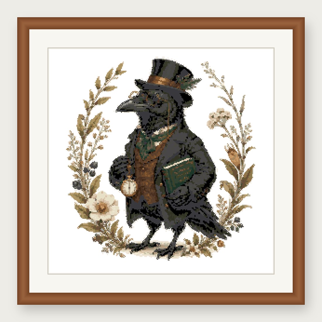 Dapper Raven Cross Stitch Pattern, Whimsical Animal in Suit PDF