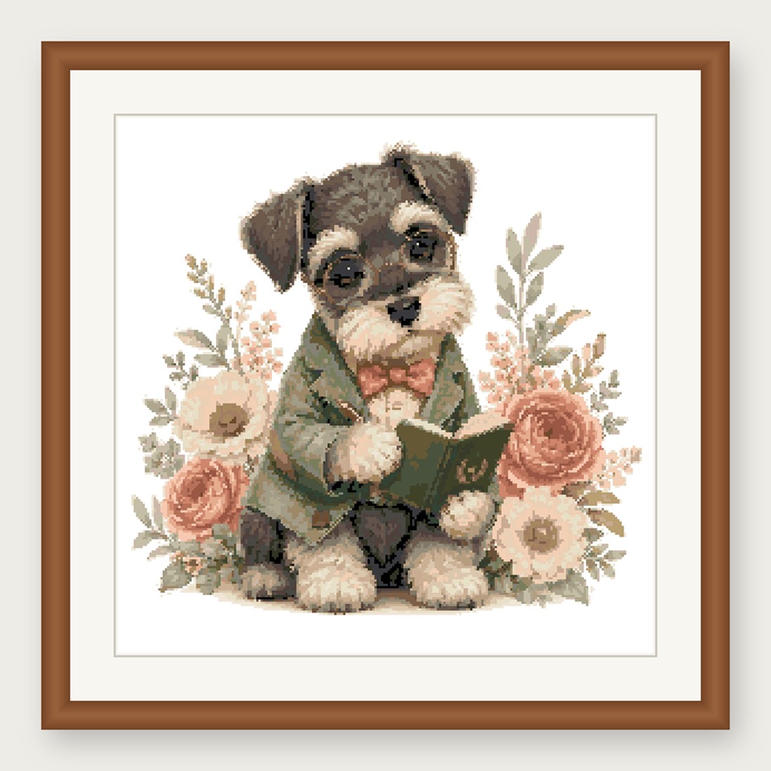 Dapper Schnauzer Cross Stitch Pattern, Whimsical Animal in Suit PDF