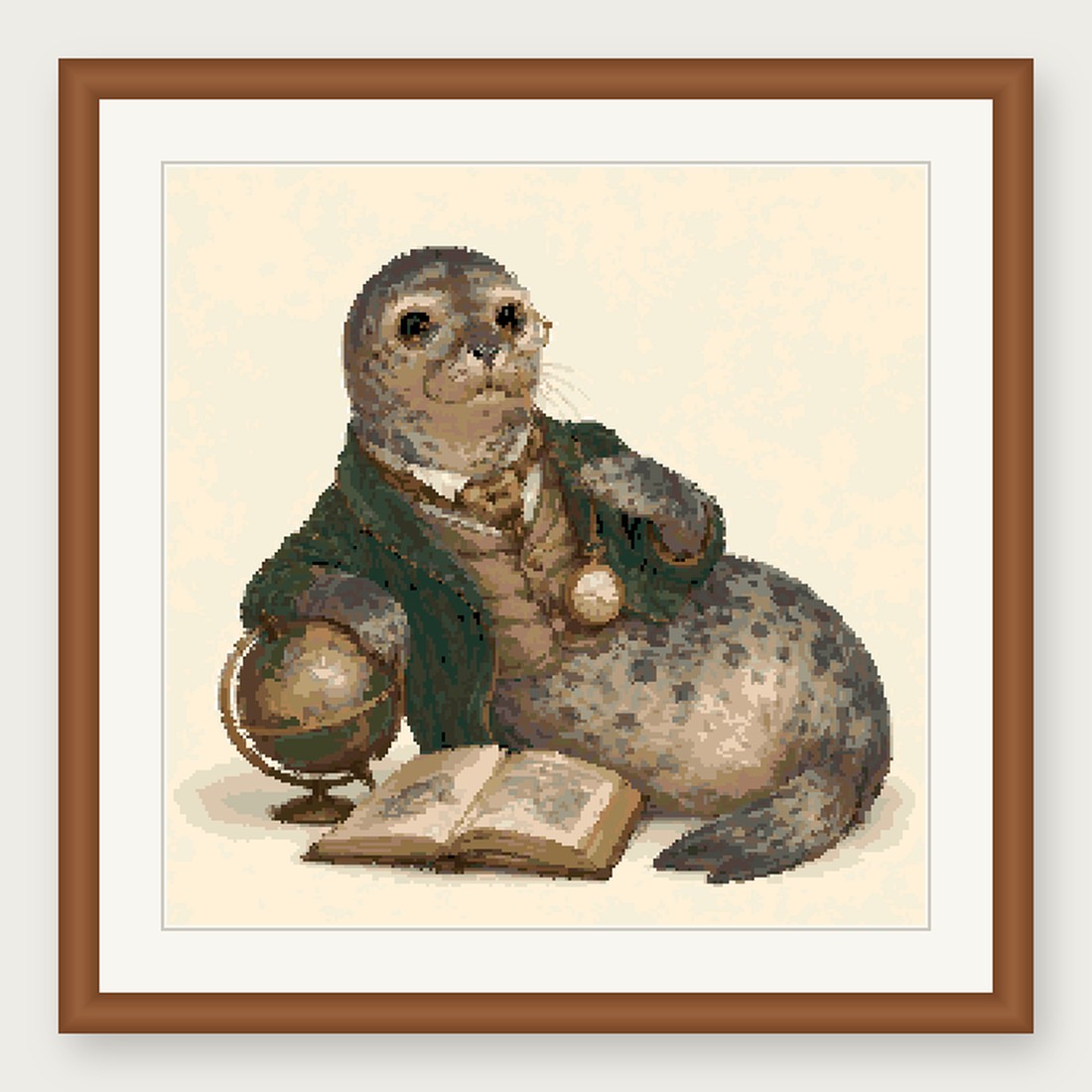 Dapper Seal Cross Stitch Pattern, Whimsical Animal in Suit PDF