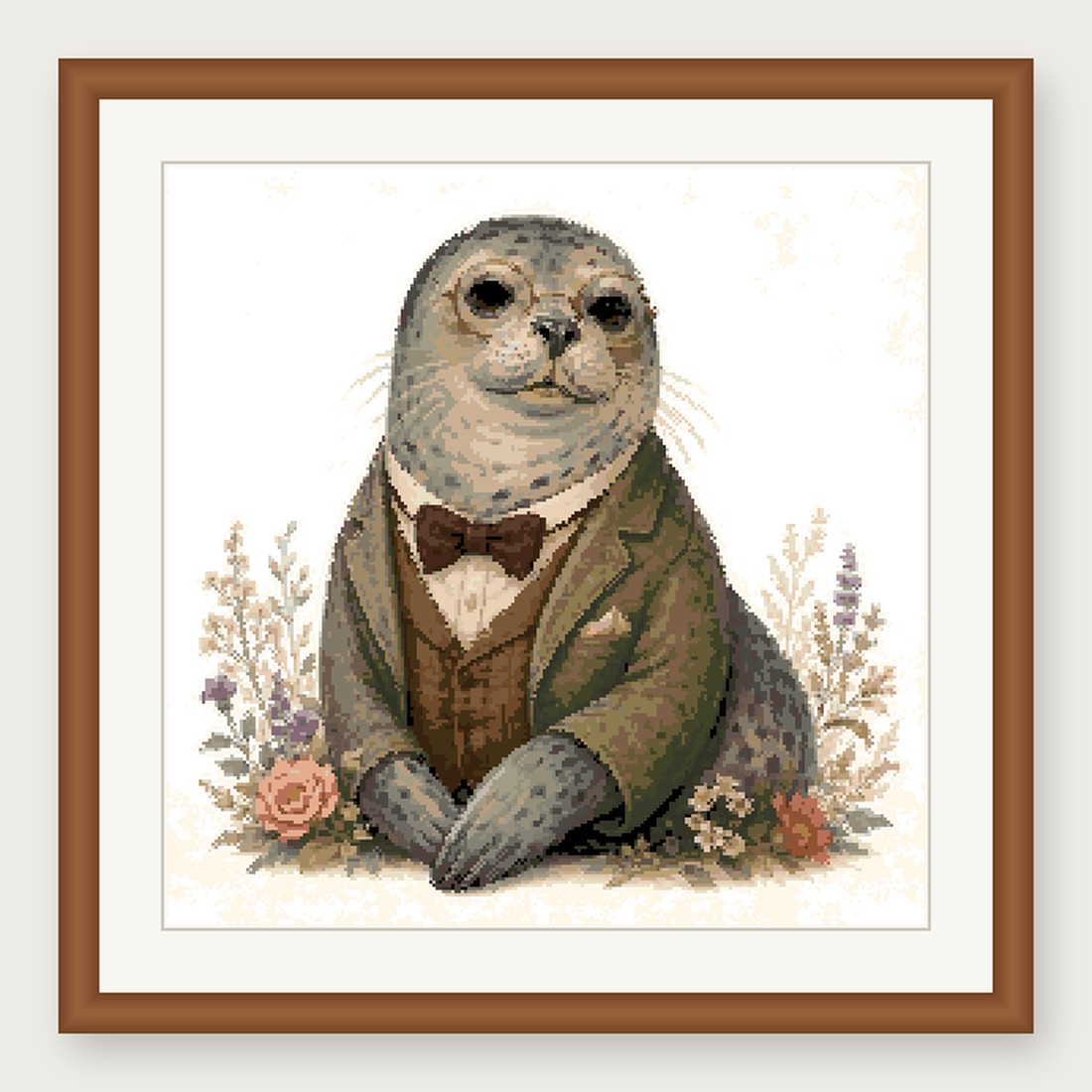 Dapper Seal Cross Stitch Pattern, Whimsical Animal in Suit PDF