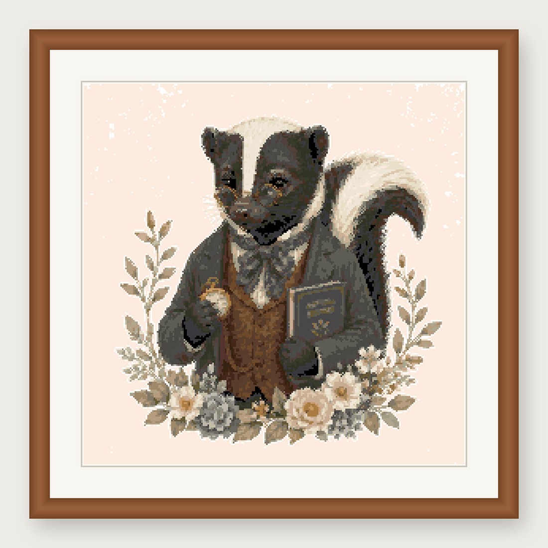Dapper Skunk Cross Stitch Pattern, Whimsical Animal in Suit PDF