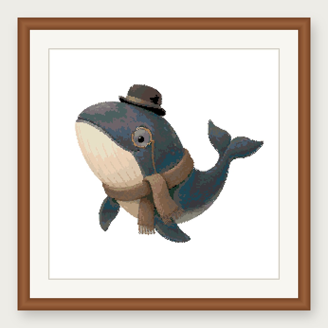 Dapper Whale Cross Stitch Pattern, Whimsical Animal in Suit PDF